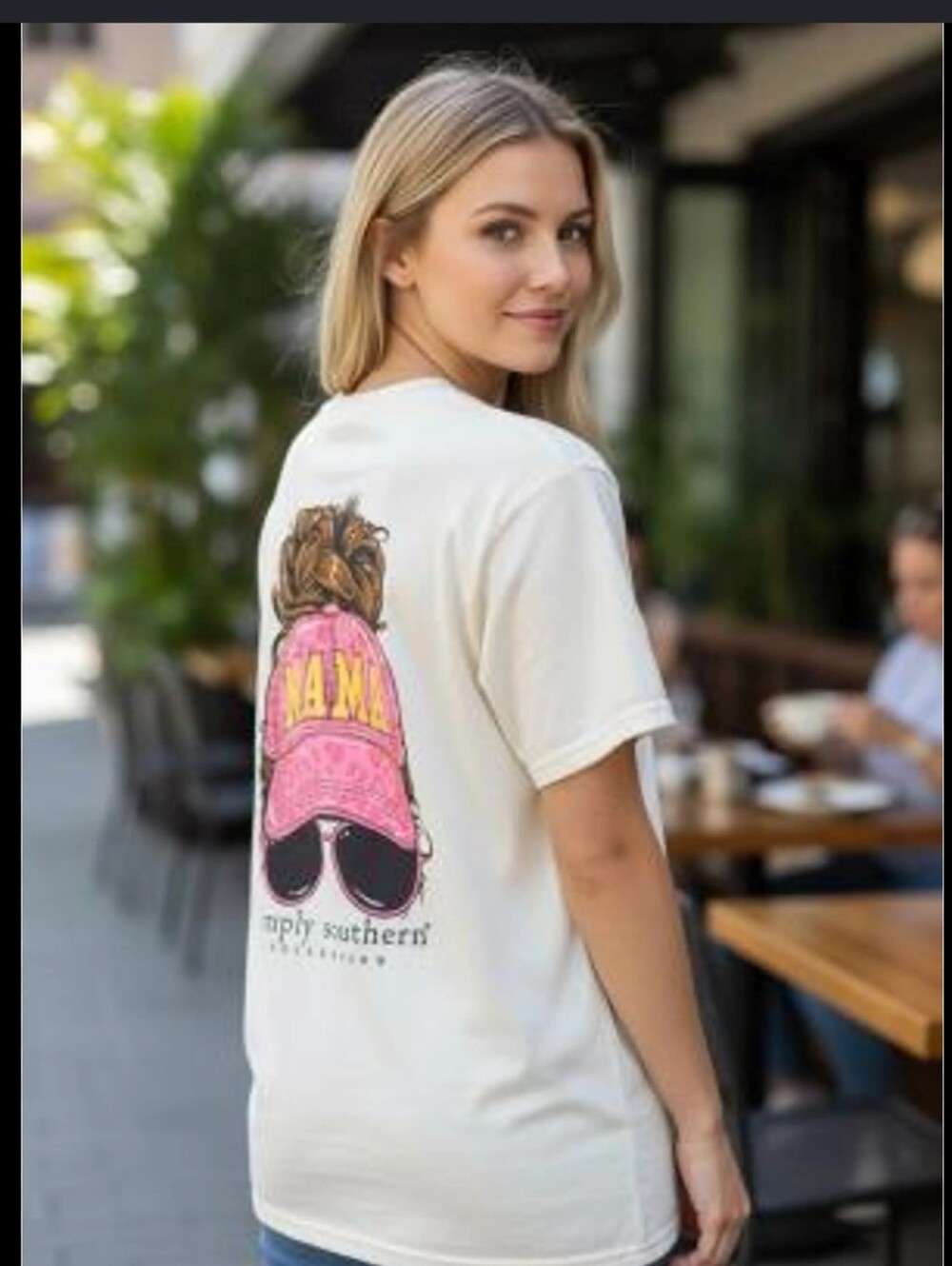 Cream Graphic Tee with Pink 'Mama' Hat Design - Picture 1 of 4